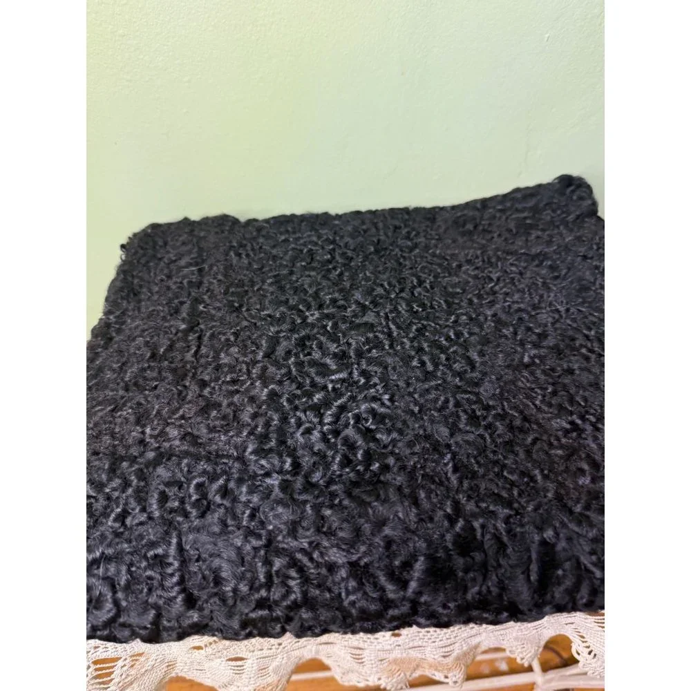Antique 1920's Curly Black Wool Hand Muff Purse Clutch - Picture 7 of 14